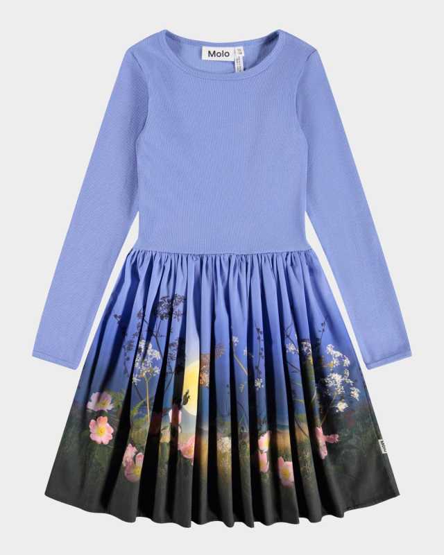 Girl's Casie Printed Jersey & Poplin Long-Sleeve Dress, Size 3T
